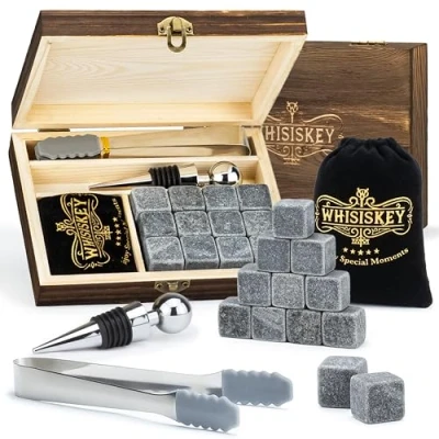 Afbeelding van Whisiskey Luxe Whiskey Stones Set 12 stuks Natuursteen Stenen Voor Glazen Incl. 4 Accessoires