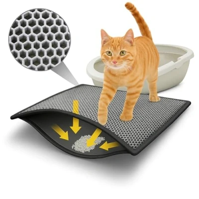 Afbeelding van BYPET kattenbakmat, kattenbak, onderlegger, honingraatdesign, waterdicht, dubbellaags ontwerp, honingraat, grijs 4060