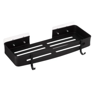 Afbeelding van 5Five Badkamer organizer zwart metaal zeep bakje met haakjes 32 x 13 cm douche rekje