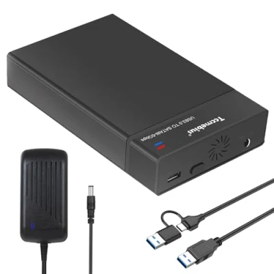 Afbeelding van Tccmebius Externe Harde Schijf Behuizing, 3,5 Inch USB 3.0 HDD Behuizing voor 2,5 SATA en SSD tot 22TB, met 12V/3A Voeding A/C Kabel, Ondersteuning UASP Automatische Slaapfunctie (TCC S8)