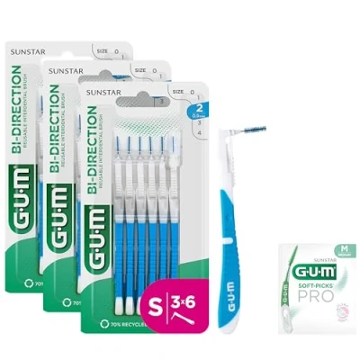 Afbeelding van GUM BI DIRECTION interdentale borstels/ISO maat 2: 0.9 mm/langere steel voor gemakkelijke en grondige reiniging van de ruimtes / 3x6 stuks +1 gratis sample
