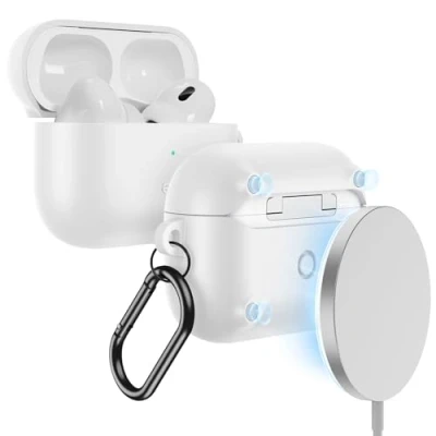 Afbeelding van ESR AirPods Pro hoes met HaloLock, compatibel 2e Generatie/1e generatie (2023/2022/2019), MagSafe Ready, volledige valbescherming voor 2, bounce serie, wit