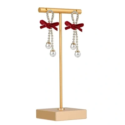 Afbeelding van GemeShou Metalen Enkele Paar Oorbel Display Houder Kaart Hangle Sieraden T Bar Stand Organizer Boom voor Show Retal Sale fotografie rekwisieten (Goud Vierkant Basis Hoogte 13cm)