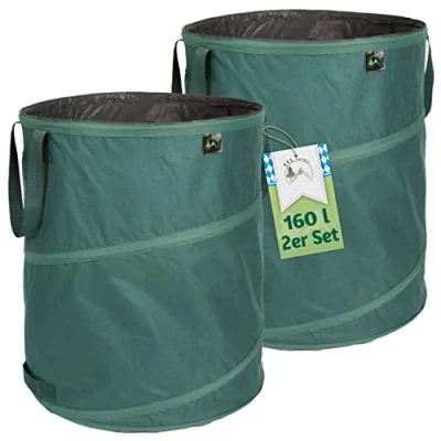 Afbeelding van TTL Garden Pop up tuinzak, 2 x 160 liter, premium, 220 g/m², 600D Oxford weefsel, zelfopstellend, extra robuust en waterdicht, set van 2, tuinafvalzak, zak voor tuinsnijden opvouwbaar