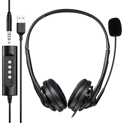 Afbeelding van Newaner PC headset, USB 3.5 mm computer headset met microfoon, stereo sound lichte flexibele telefoon voor Skype Voip Teamspeak Mac smartphone tablet