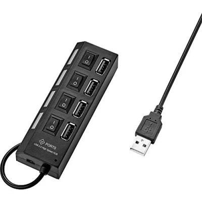 Afbeelding van Renkforce USB 2.0 hub 4 poorten Individueel schakelbaar, Met status LEDs Zwart