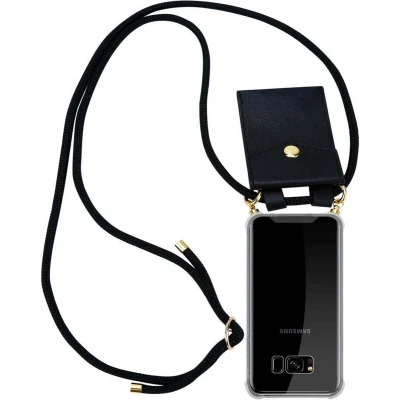 Afbeelding van Cadorabo Hoesje geschikt voor Samsung Galaxy S8 PLUS in ZWART Silicone Mobiele telefoon ketting beschermhoes met gouden ringen, koordriem en afneembare etui