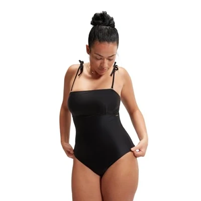 Afbeelding van Speedo Shaping bandeau badpak voor dames, 1 delig shapewear strand en vakantiebadmode, Zwart, 36