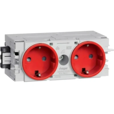 Afbeelding van Hager ecoline 2 voudige wandcontactdoos randaarde schuko wandgoot klauw schroef tekstvenster ip20 rood ral3020 gs20003020