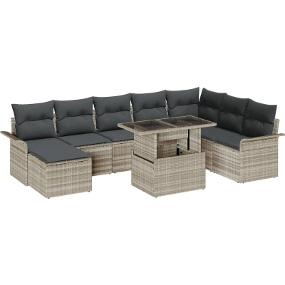 Afbeelding van vidaXL 9 Delige Tuin Sofa Set met Kussens Lichtgrijs Poly Riet