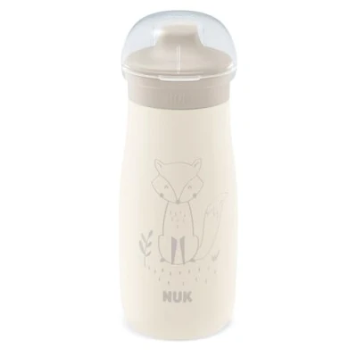 Afbeelding van NUK Mini Me Sip Peuterbeker, 9+ maanden, 300 ml, roestvrijstalen waterfles voor kinderen, lekvrije geharde tuit, onbreekbaar, beige vos