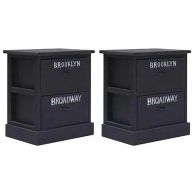 Afbeelding van Nachtkastjes 2 st 38x28x45 cm paulowniahout zwart