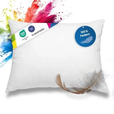 Afbeelding van wometo Verenkussen 100% veren 40x60 600g Oeko Tex kussen vulkussen overtrek katoen wit/binnenkussen/kussenvulling/hoofdkussen