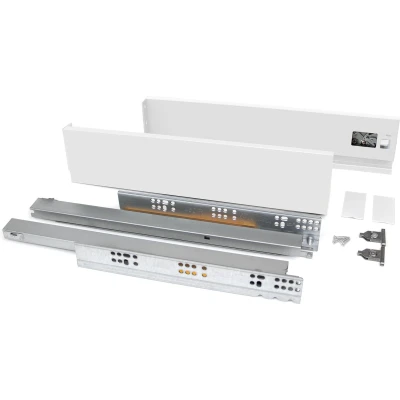 Afbeelding van Emuca Lade kit voor keukens of bad, hoogte 83 mm, diepte 450 40 Kg, zachte sluiting, Panelen niet meegeleverd, Staal, wit
