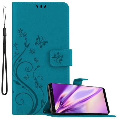 Afbeelding van Cadorabo Hoesje geschikt voor Samsung Galaxy NOTE 8 in Bloemen BLAUW Beschermhoes Case Cover magnetische