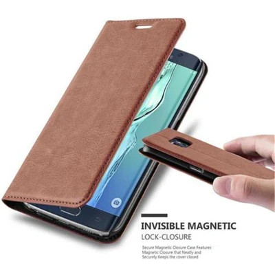 Afbeelding van Cadorabo Hoesje geschikt voor Samsung Galaxy S6 EDGE in CAPPUCCINO BRUIN Beschermhoes Case magnetische sluiting Cover