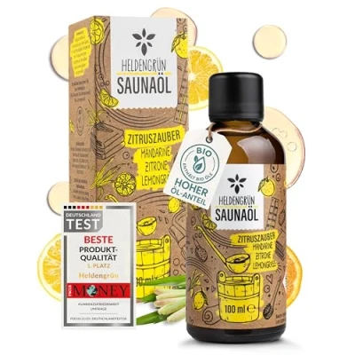 Afbeelding van Heldengrün biologische sauna infusie citrusbetovering, echte oliën, olie met mandarijn, citroen en citroengras, opgietmiddel etherische