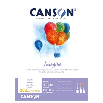 Afbeelding van Canson Imagine Mixed Media, 200006007, 200gsm Papier, Wit, A3 Pad inclusief 50 vellen