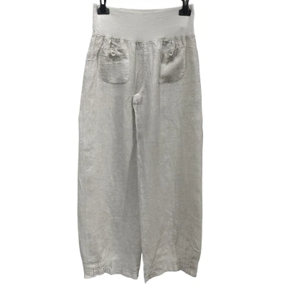 Afbeelding van Linnen broek met brede elastische talie steekzakjes rechte pijpen kleur BEIGE maat 40/42