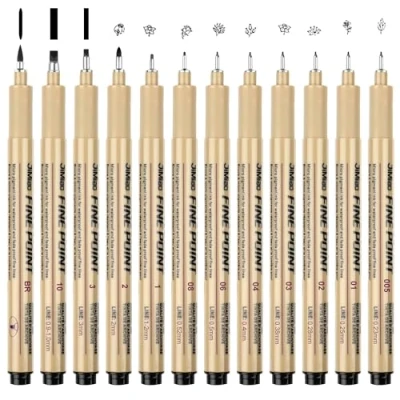 Afbeelding van HFDONGL 12 stuks fineliners, zwarte viltstiften, tekenstiften, professionele set voor illustraties, schetsen, technisch tekenen