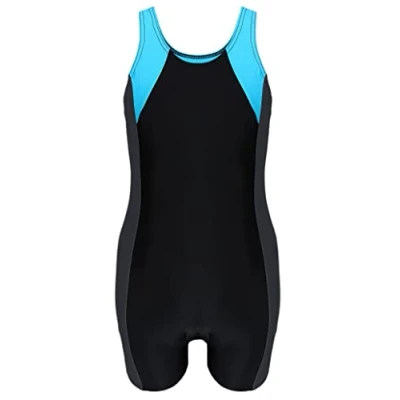 Afbeelding van Aquarti Meisjes Badpak met Pijpjes en Racerback, Zwart/Grafiet/Blauw, 164