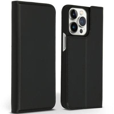 Afbeelding van Apple iPhone 13 Pro Hoesje Echt leder Accezz Bookcase Zwart Telefoonhoesje