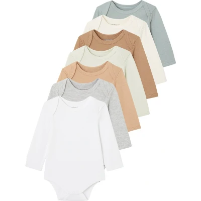 Afbeelding van Vertbaudet Set van 7 rompertjes met US opening en lange mouwen voor baby BASICS