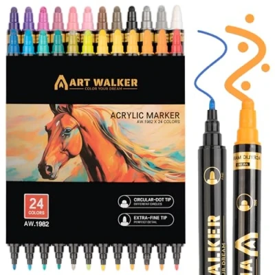 Afbeelding van 24 kleur acryl pennen voor stenen waterdicht met dubbele tip, verf marker schilderen, textielpennen, markers hout, canvas, glas, papier, keramiek