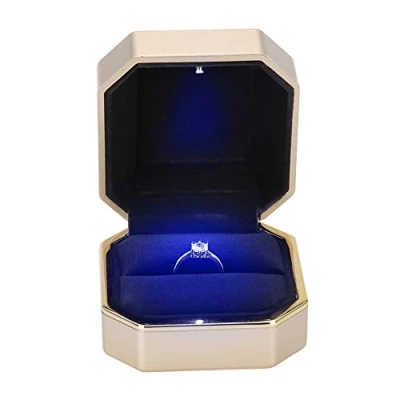 Afbeelding van TMISHION Ringdoos met interne ledverlichting, doos voor het opbergen van ringenhouders, ringkoffer huwelijksaanzoek, verloving en bruiloft, Valentijnsdag, bedels (01#)