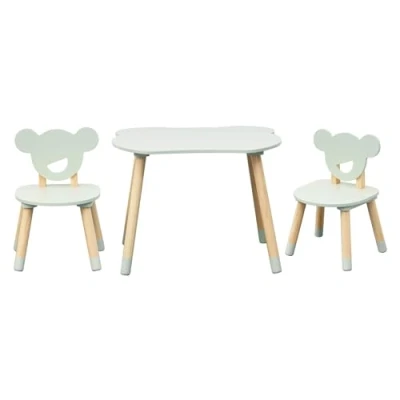 Afbeelding van Rebecca Mobili Tafel en 2 stoelen voor kinderkamer, Montessori set, 3 delig, aquagroenbruin, MDF grenen, afgeronde randen afmetingen: 44 x 60 56 cm / 47 30 28 art.