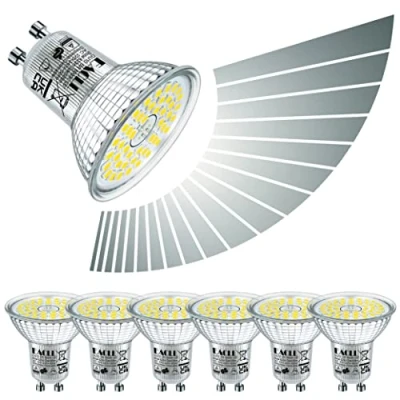 Afbeelding van EACLL GU10 LED koud wit 6 W traploos dimbare lampen, verpakking van stuks, 620 lumen 6000 K, AC 230 V flikkervrije spot, stralingshoek 120 continu dimmen via dimmer