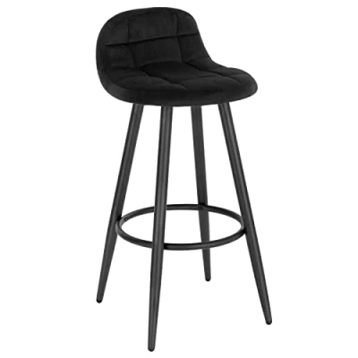 Afbeelding van WOLTU barkruk, barstoel, gevoerde keukenkruk, met fluwelen bekleding, rugleuning en voetensteun, designkruk, baliekruk, zithoogte 70 cm, zwart BH364sz 1