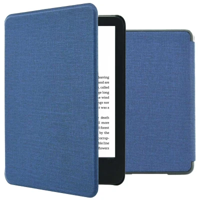 Afbeelding van Amazon Kindle (2022) 11th gen Hoes: iMoshion Canvas Sleepcover Bookcase zonder stand Sleepcover,Bookcase Donkerblauw Kunstleder E Reader