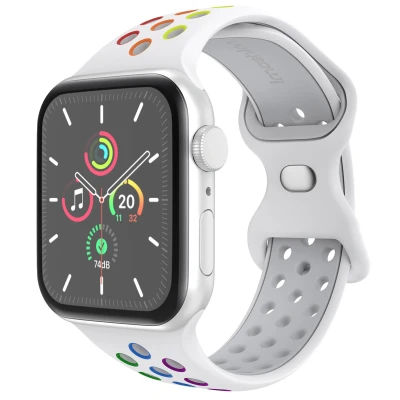 Afbeelding van Apple Watch Sport+ bandje Meerkleurig Geschikt voor Series1/2/3/4/5/6/7/8/9/10/SE (38/40/41 mm) Series 10 (42 Maat S/M White
