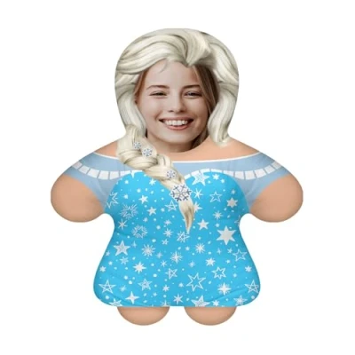 Afbeelding van Gepersonaliseerd fotocadeau kussen met vulling; Body je eigen gezichtsfoto bedrukt; 45 cm hoog; Verjaardagscadeau Vaderdag Moederdag Kinderdag; Motief Prinses Schaatser [091]