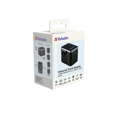 Afbeelding van Verbatim oplaadadapter, Universal Travel, UTA 04, zwart 100 250V, 3x USB Type A, 2x C, PD/QC, Retail