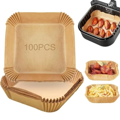 Afbeelding van 100 Stuks Airfryer Perkamentpapier, Bakpapier 20cm Vierkant, Antiaanbaklaag, Oliebestendig, Waterdicht voor Heteluchtfriteuse Oven Magnetron
