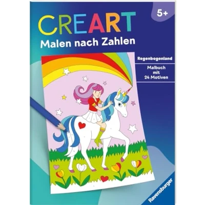 Afbeelding van Ravensburger CreArt Malen nach Zahlen ab 5: Regenbogenland, Malbuch, 24 Motive