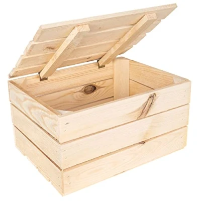 Afbeelding van Creative Deco Natuurlijke Houten Doos met Groot Deksel 40 x 30 22 cm Kerst, Kerstmis Cadeau