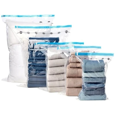 Afbeelding van Amazon Basics Vacuümzakken voor kleding met luchtdicht ventiel en handpomp Jumbo, 6 pack, ritssluiting, doorzichtig