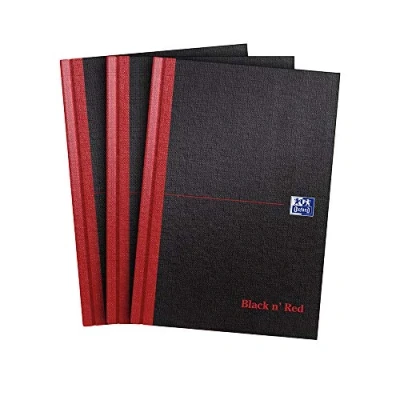 Afbeelding van Oxford Black n&#039; Red A5 Notebook, Hardback Casebound (Pack van 3)
