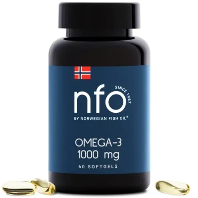 Afbeelding van NFO Omega 3 1000 mg [60 capsule] Noorse visolie met een vorm van EPA en DHA (PUFA) triglyceriden vitamine E Natuurlijk complex vers gevangen wilde vissen Made in Noorwegen
