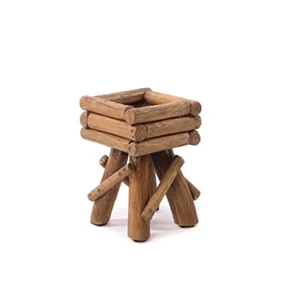 Afbeelding van DESIGN DELIGHTS houten bloemenkruk, teakhout, rustieke kruk, haltafel, plantenkruk, salontafel, bijzettafel, wortelhouten maat: klein