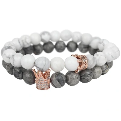 Afbeelding van AWEMOZ Natuursteen Armbanden Kronen Kralen Armbandjes Wit/Grijs Armband Heren Sieraden Cadeau