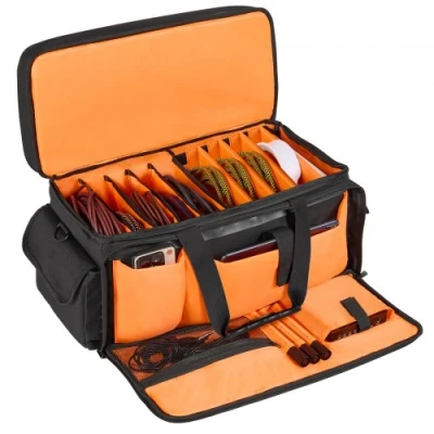Afbeelding van VEVOR DJ kabel bestandstas, 1200D Oxford stof, gigtas met 9 afneembare verdelers, 1,5 m, gewatteerde schouderriem, kunststof bodempad, 23,6 x 11,8 12,7 inch draadtas voor Gear muzikale