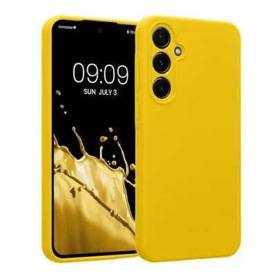 Afbeelding van kwmobile telefoonhoesje compatibel met Samsung Galaxy A55 5G hoesje Back cover siliconen coating Smartphone case in stralend geel