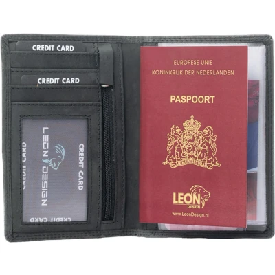 Afbeelding van Paspoort hoesje Leer Zwart (Hunter leer)