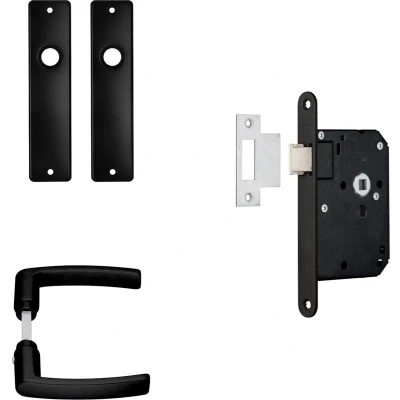 Afbeelding van Deurbeslag set AXA Edge (Deurklinken met schild, Loopslot, Aluminium, Zwart)
