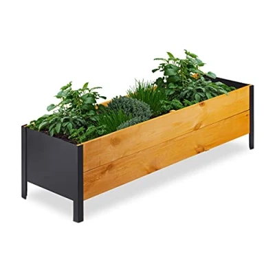 Afbeelding van Relaxdays moestuinbak hout incl. doek 32,5x118x35 cm 80 L kruidenbak plantenbak