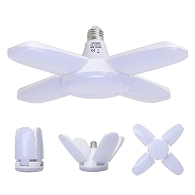Afbeelding van HZSANUE E27 LED Garage Lampen, Daglicht Wit 60W 6500K 6800Lm Vervormbare Winkellamp met 4 Verstelbare Panelen, Plafondverlichting, voor Garages, Kelder, Werkplaats, Magazijn (pak van 1)